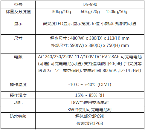 寺岡防水電子秤DS-990參數(shù)