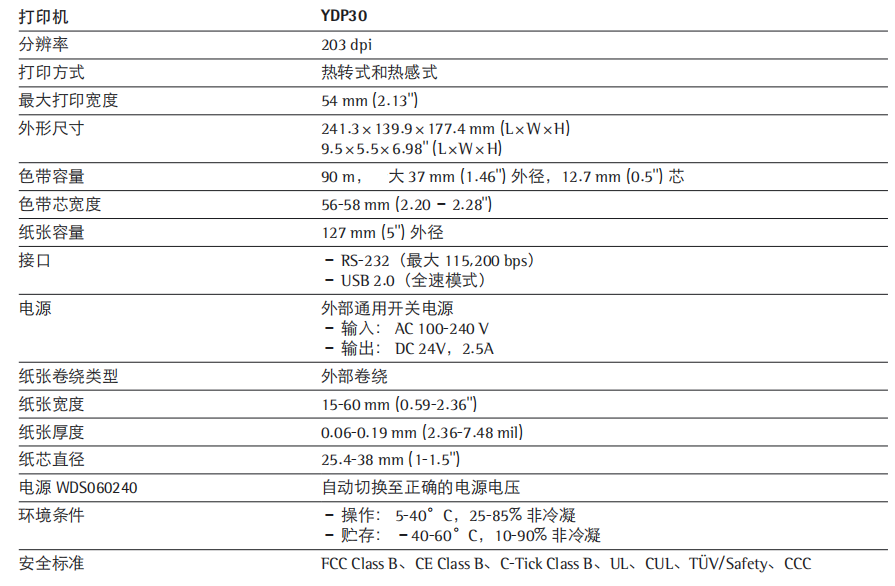 YDP30技術(shù)規(guī)格